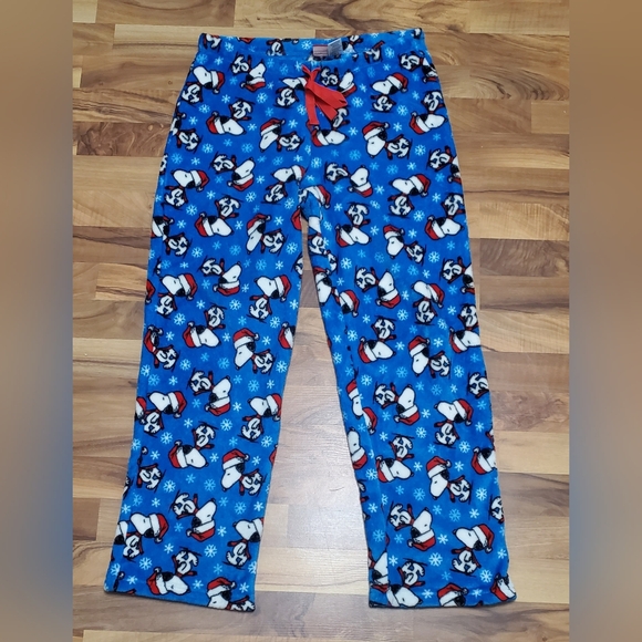 Peanuts Pants - Peanuts Snoopy Christmas Unisex Plush Sleep Pants Size M